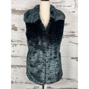 ALBERTO MAKALI Faux Fur Vest Teal/Black S NWOT